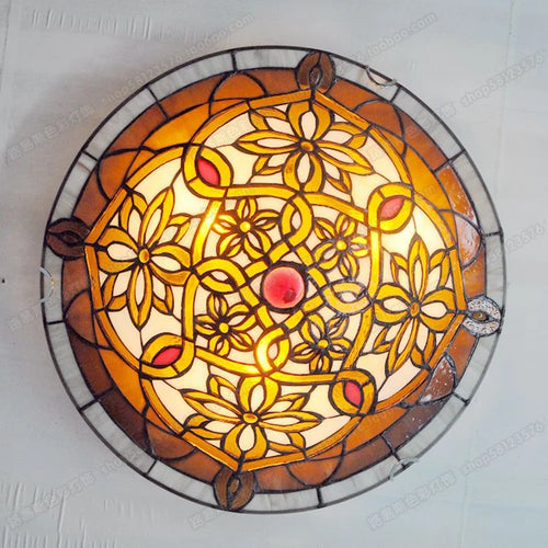 16 Inch European Twist Glass Ceiling Lamp Tiffany Style Bedroom Aisle Porch Balcony Lighting Antique LED Welding Art Lamp - vue 3 sur 6
