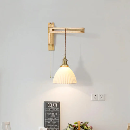applique murale en verre bois et céramique lampe pliable à bras pivotant - vue 5 sur 14