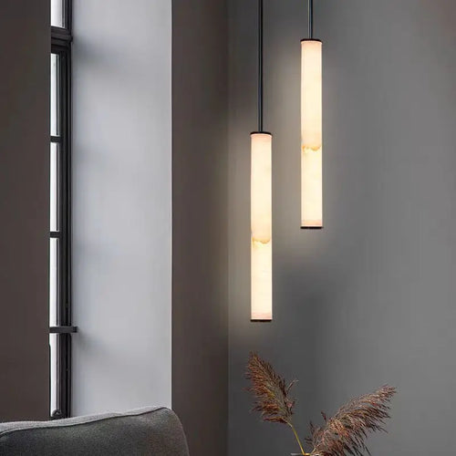 lustre en marbre naturel et laiton noir avec cordon réglable - vue 3 sur 9