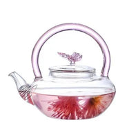 Théière verre borosilicate motif papillon haute température
