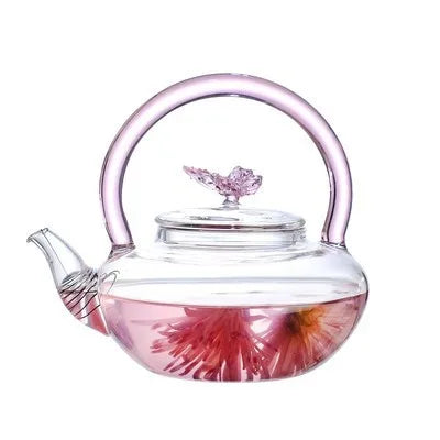 Théière verre borosilicate motif papillon haute température