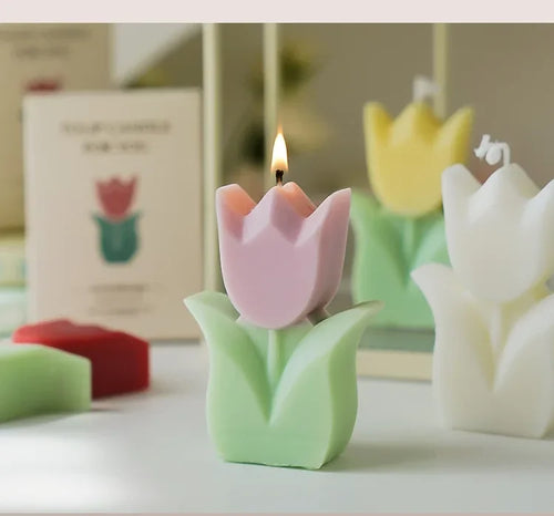 bougie tulipe artisanale parfumée pour décorations et aromathérapie - vue 6 sur 12