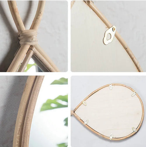 miroir décoratif tissé en osier pour décoration murale artisanale - vue 3 sur 4