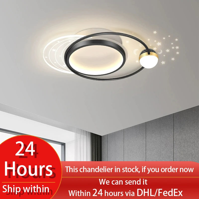 Gold/Black LED Living Room Ceiling Light, RC Dimmable for Kitchen Boys Room Home Decor, Star Decorative Lights. - vue 2 sur 10