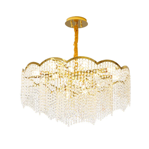 lustre moderne en cristal doré haute suspension design élégant pour intérieur - vue 2 sur 9