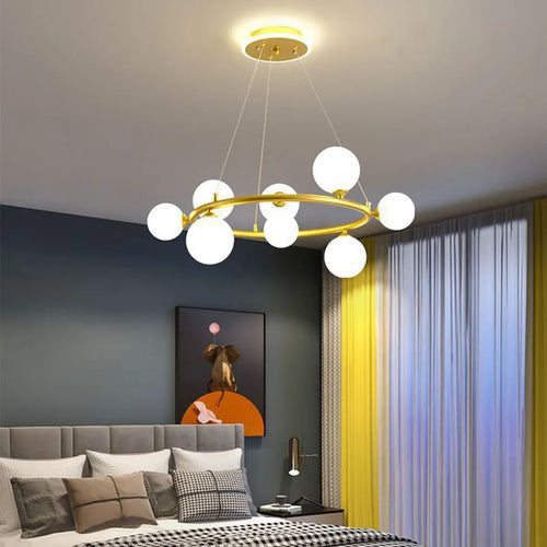 lustre moderne en verre avec anneau mat et fil réglable - vue 5 sur 14