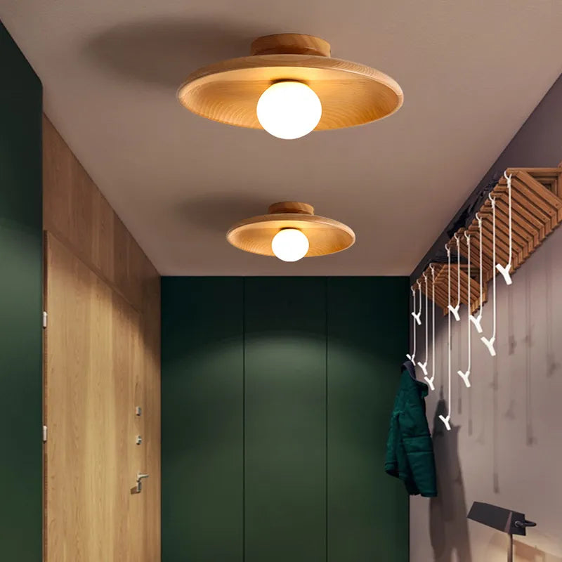 Plafonnier en bois Led nordique pour salon plafonnier en bois pour chambre à coucher salle à manger couloir balcon luminaire G9 - vue 6 sur 8