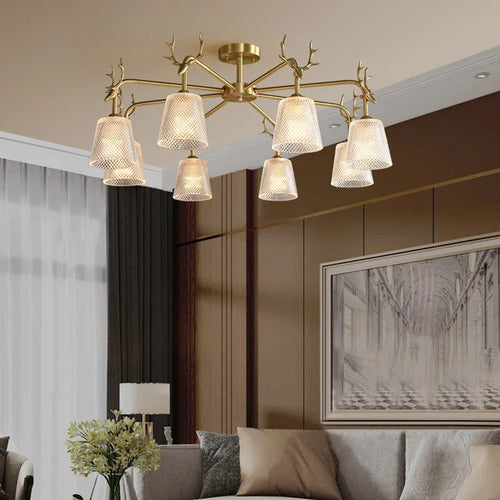 lustre en verre rétro à têtes multiples en cuivre design élégant - vue 2 sur 9