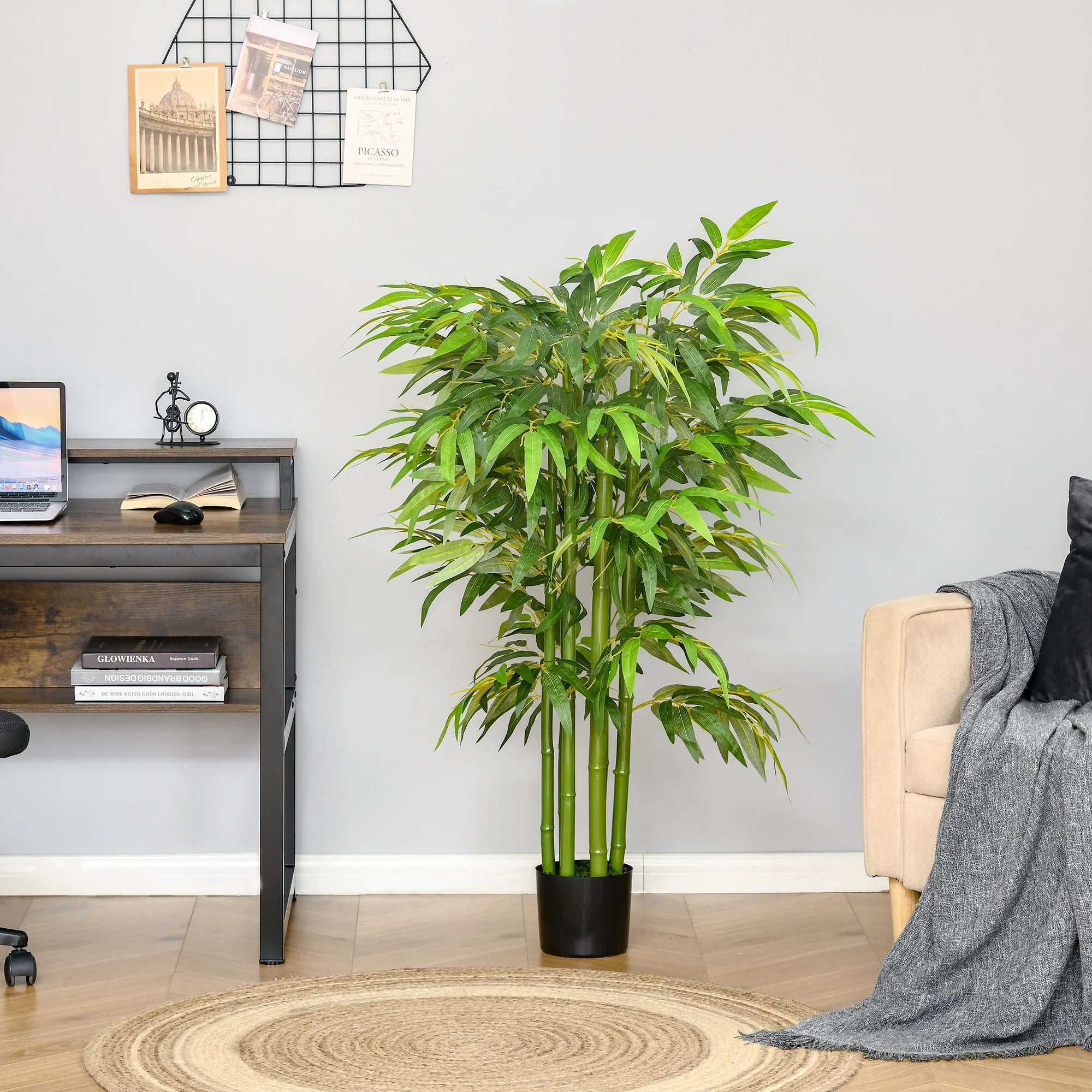 pot de fleurs en bambou avec roseaux artificiels pour décoration intérieure - vue 3 sur 7