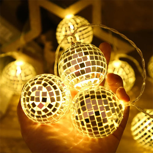 guirlande lumineuse 20 leds miroir boule disco décoratif à piles - vue 3 sur 8