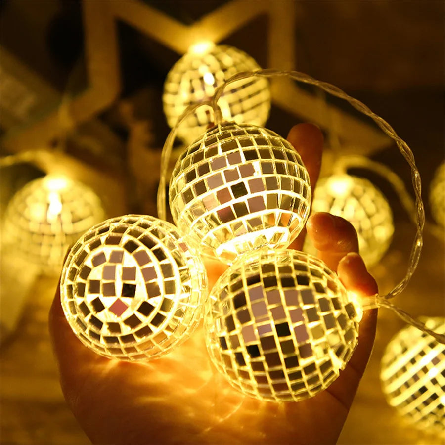 guirlande lumineuse 20 leds miroir boule disco décoratif à piles - vue 2 sur 8