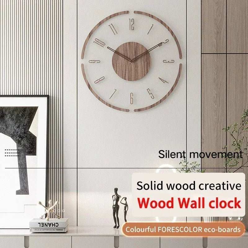 horloge murale silencieuse en bois massif design nordique créatif - vue 4 sur 12