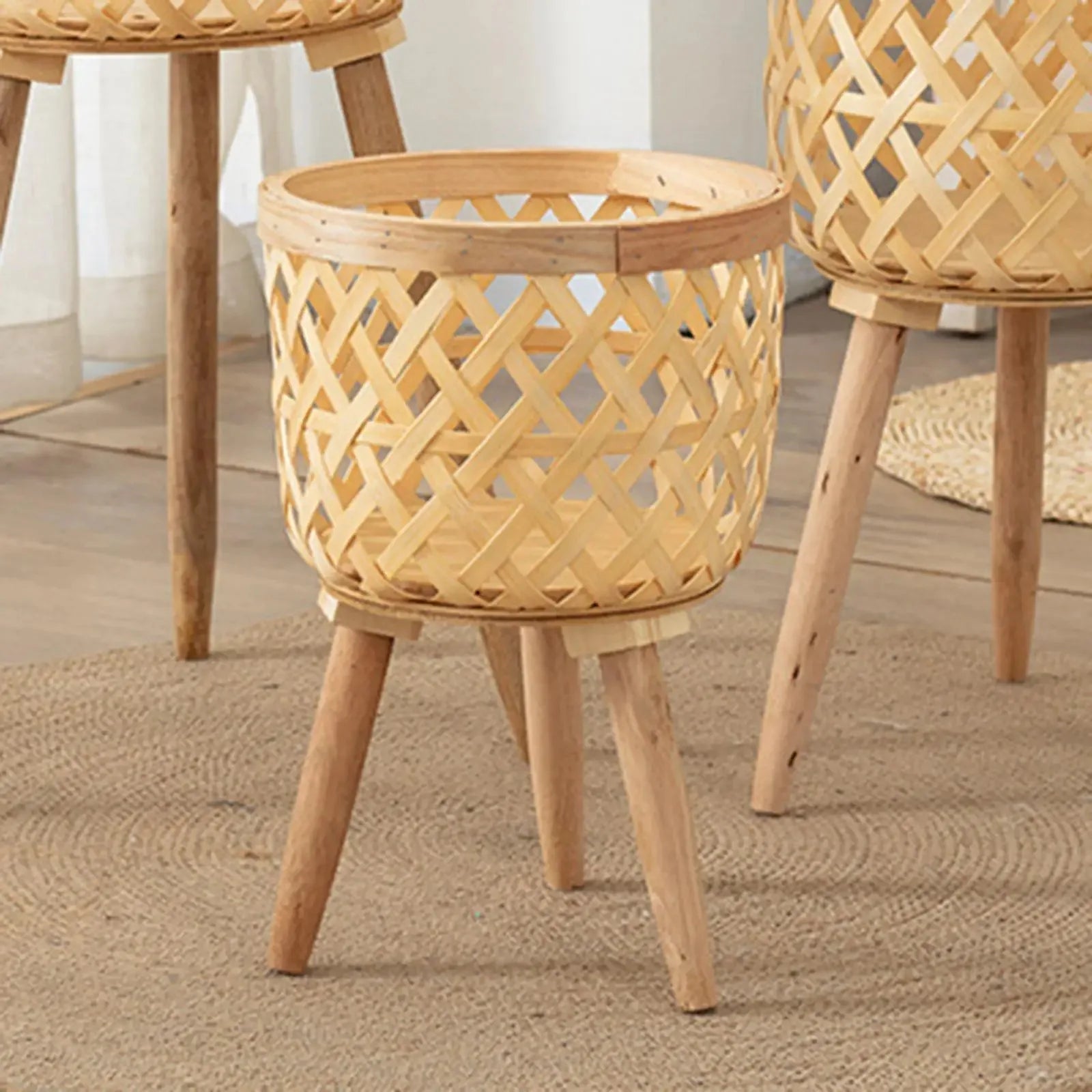 support de fleurs en rotin tressé pour décoration intérieure - vue 4 sur 8