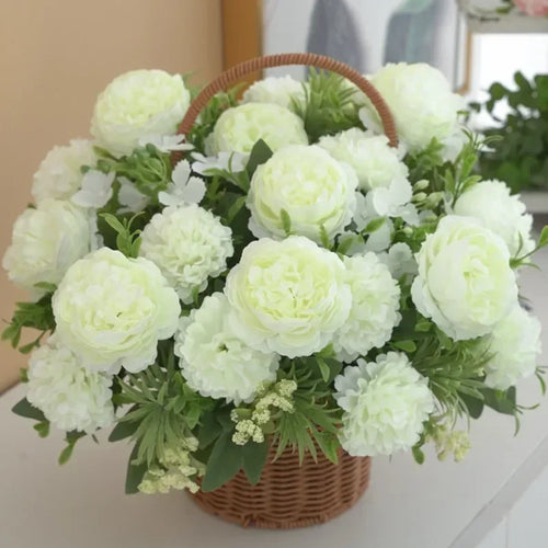 bouquet d'hortensias et pivoines artificiels pour décoration intérieure - vue 6 sur 11