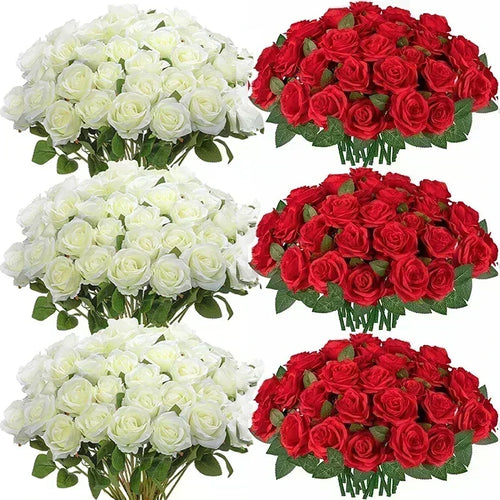 lot de 50 roses artificielles en soie pour décoration et événements festifs - vue 24 sur 24