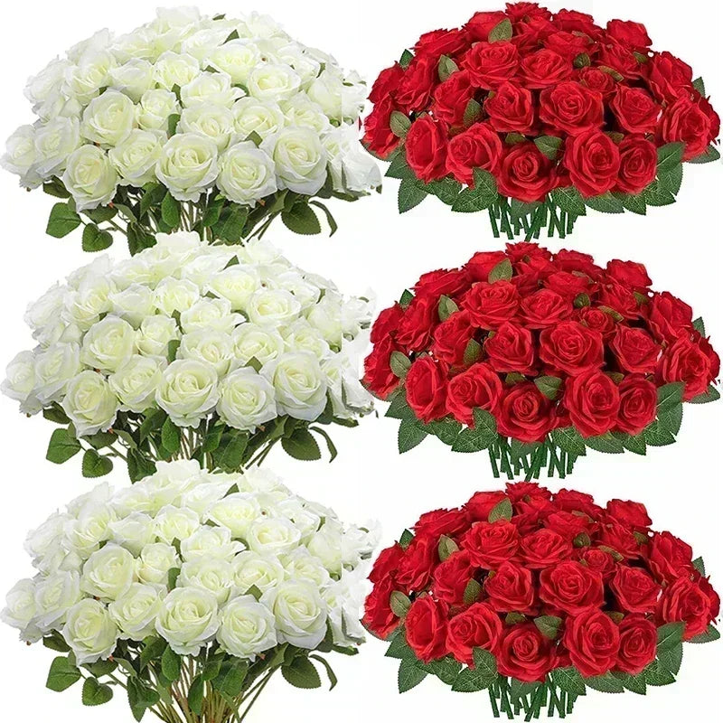 lot de 50 roses artificielles en soie pour décoration et événements festifs - vue 23 sur 24