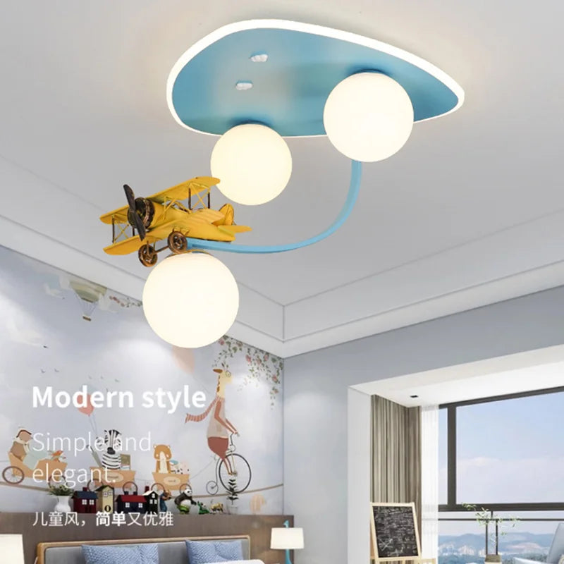 Cartoon Yellow Airplane Ceiling Lamps Children's Room Chandelier Light for Nursery School Kids Girl Boy Bedroom Hanging Lights - vue 3 sur 6