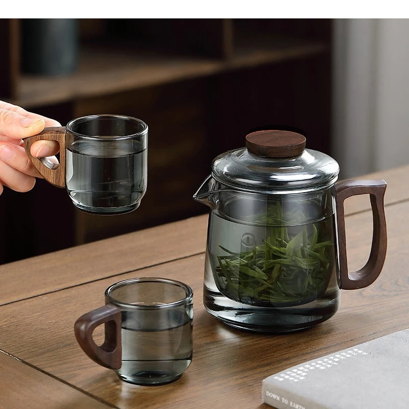 Théière en verre portable avec tasses style moderne - vue 4 sur 7