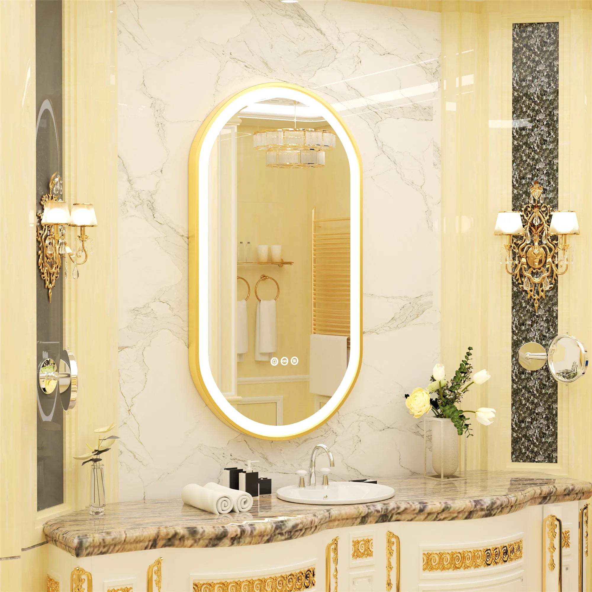 grand miroir oval à led avec éclairage intensité variable et antibuée - vue 7 sur 8