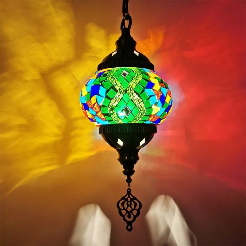 suspension en verre teinté style méditerranéen éclairage bohème romantique - vue 13 sur 16