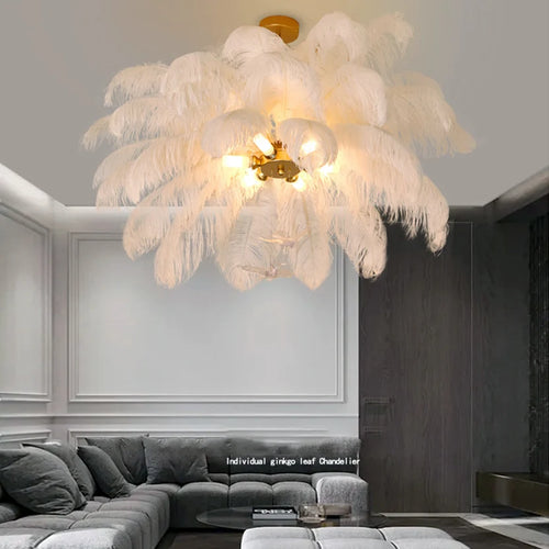 lustre led autruche plume sandyha luxe luminaire suspendu - vue 2 sur 13