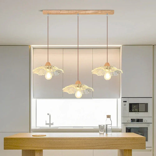 suspension en bois et verre au design nordique rétro décoratif - vue 3 sur 13