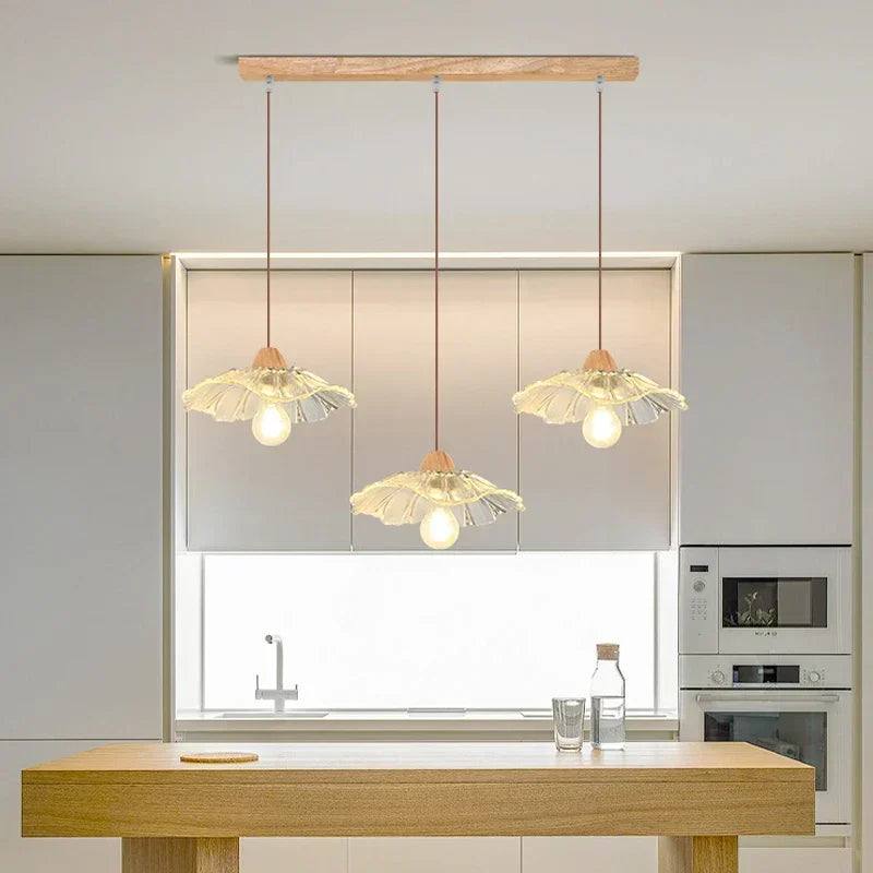 suspension en bois et verre au design nordique rétro décoratif - vue 3 sur 13