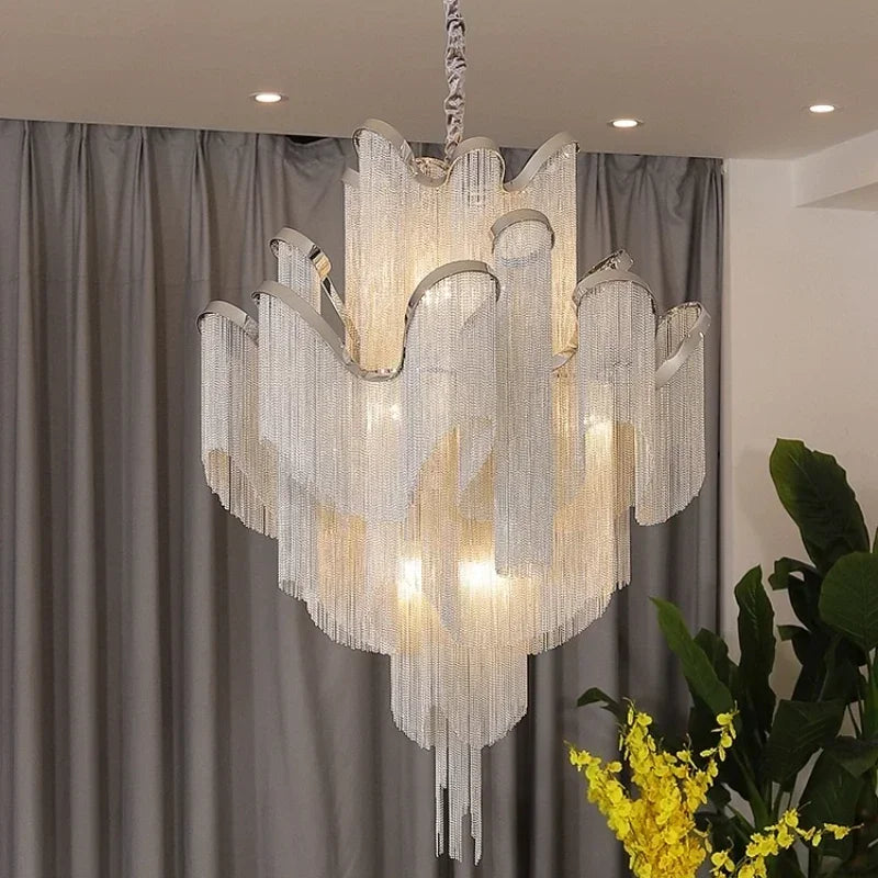 lustre à led pampilles industrielles éclairage intérieur décoration moderne - vue 4 sur 12