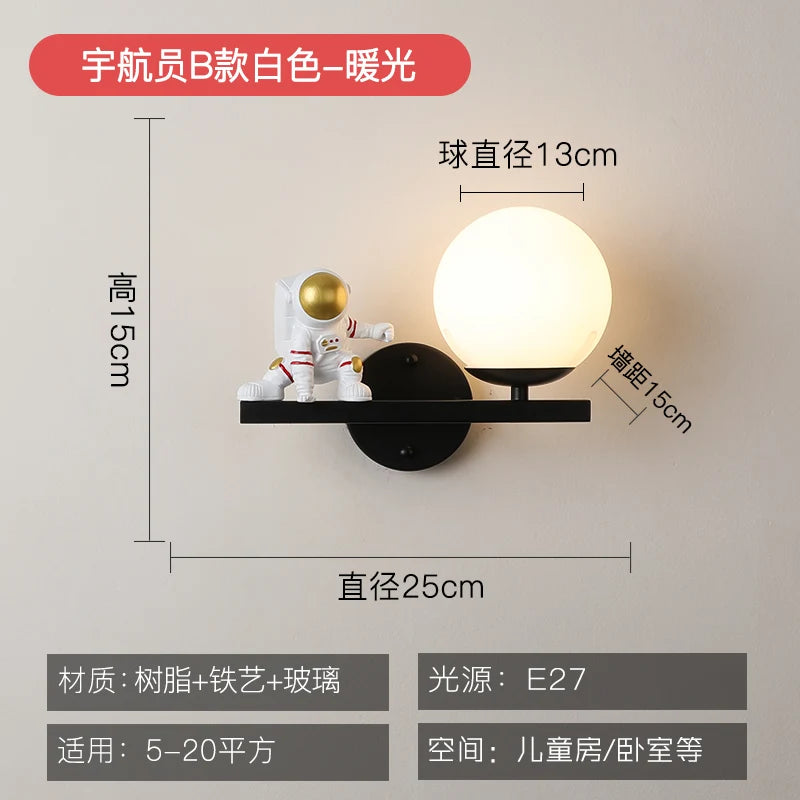 applique murale dessin animé astronaute lampe led pour enfants - vue 13 sur 13