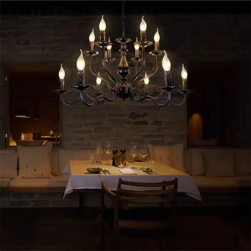 lustre rétro industriel en fer imitation bougie pour décoration intérieur - vue 3 sur 11