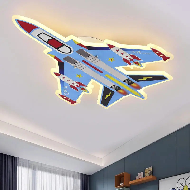Cartoon Blue Airplane Ceiling Lamps LED Boy Bedroom Ceiling Light Eye Protection Baby  Kids Room Remote Control Plane Lamp 220V - vue 1 sur 7