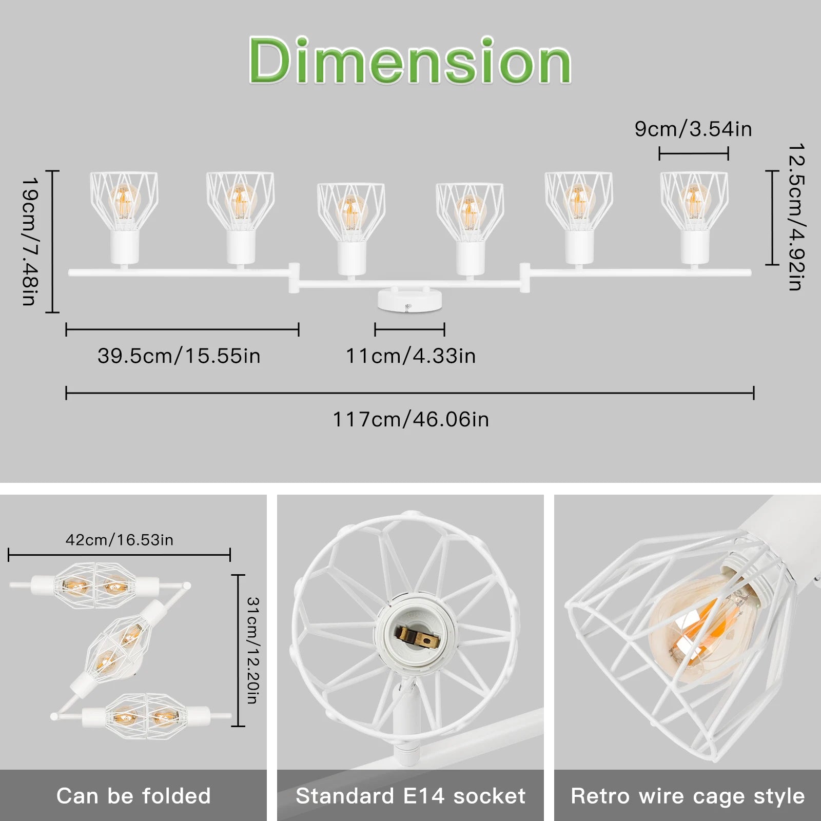 Plafonnier LED 6 voies rotatif - Lumières noires/blanches - Luminaires de plafond - Cage métallique pour plafond E14 - Spot de plafond - vue 3 sur 8