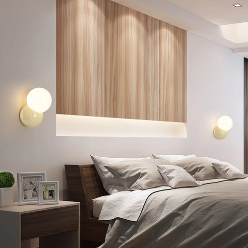 Applique murale boule ronde nordique pour éclairage de chambre à coucher crème blanc jaune lampe de chevet salon allée couloir hôtel escalier - vue 5 sur 9