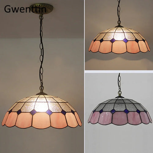 suspension en verre teinté style tiffany pour décoration intérieure - vue 3 sur 26
