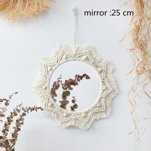 miroir mural en macramé décoration intérieure style bohème - vue 9 sur 11