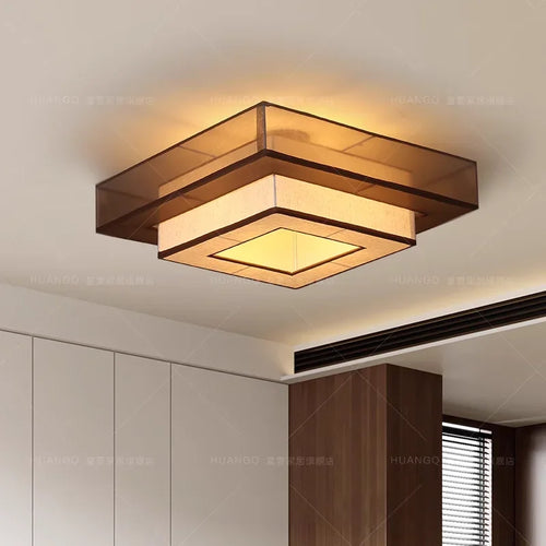 plafonnier chinois rétro japonais wabi-sabi en tissu décoratif - vue 2 sur 8