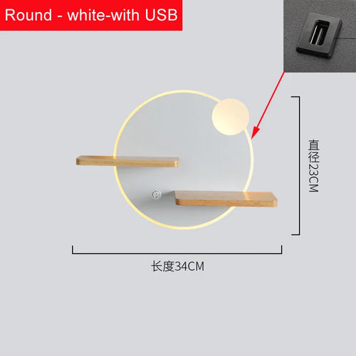 Applique murale led nordique avec étagère et chargeur usb - vue 12 sur 18