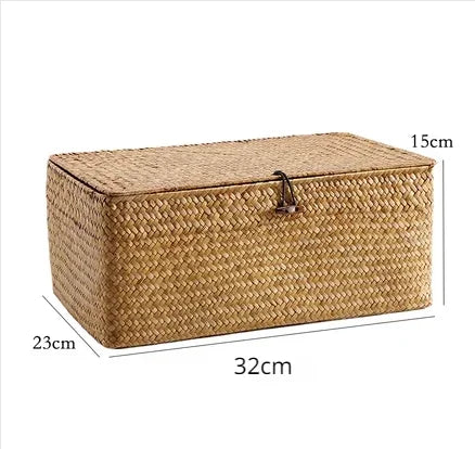 panier de rangement tissé en jonc de mer avec couvercle - vue 11 sur 13