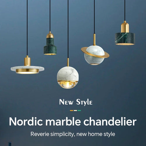 suspension nordique en marbre et cuivre design moderne - vue 4 sur 24
