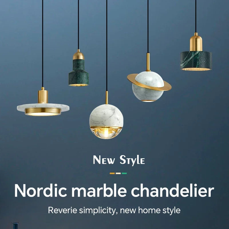 suspension nordique en marbre et cuivre design moderne - vue 3 sur 24