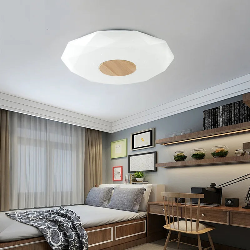 plafonnier led minimaliste en bois massif étoile diamant - vue 3 sur 9
