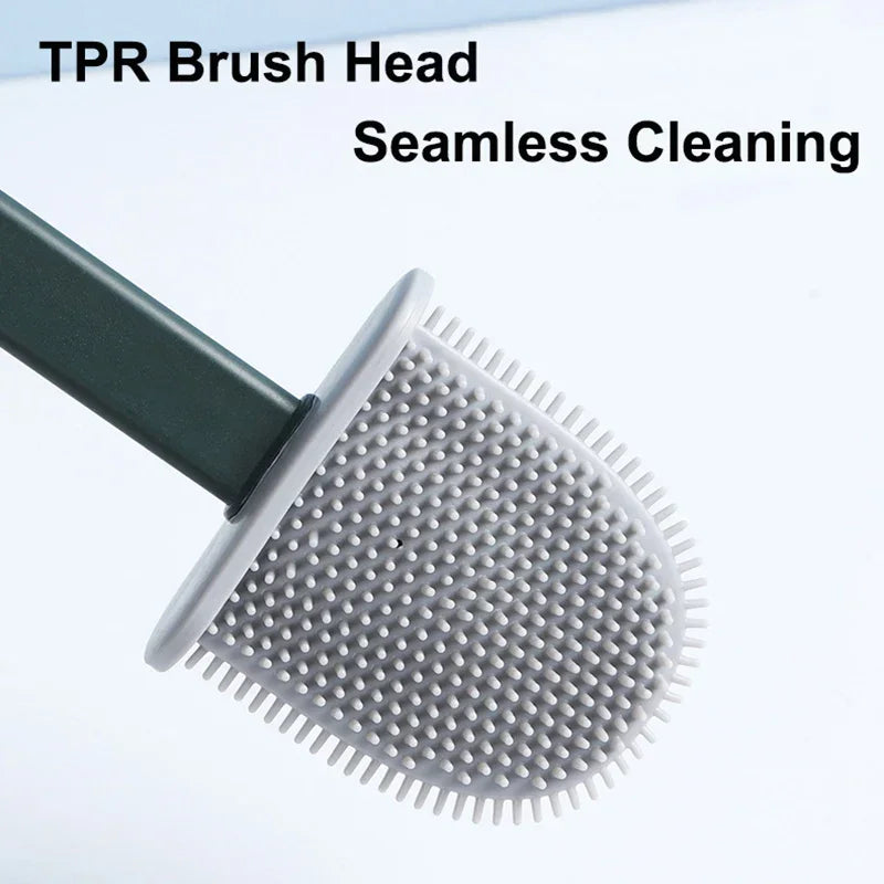 brosse de toilette en silicone avec support mural et long manche - vue 3 sur 10