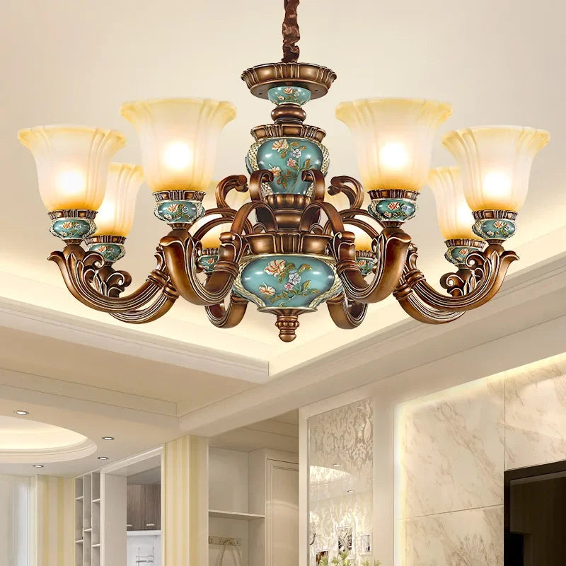 European style bedroom light, living room resin chandelier, LED glass and iron art chandelier - vue 2 sur 12
