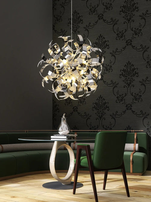 lustre post-moderne de luxe en acier inoxydable pour hôtel - vue 4 sur 8