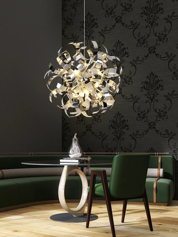 lustre post-moderne de luxe en acier inoxydable pour hôtel - vue 3 sur 8