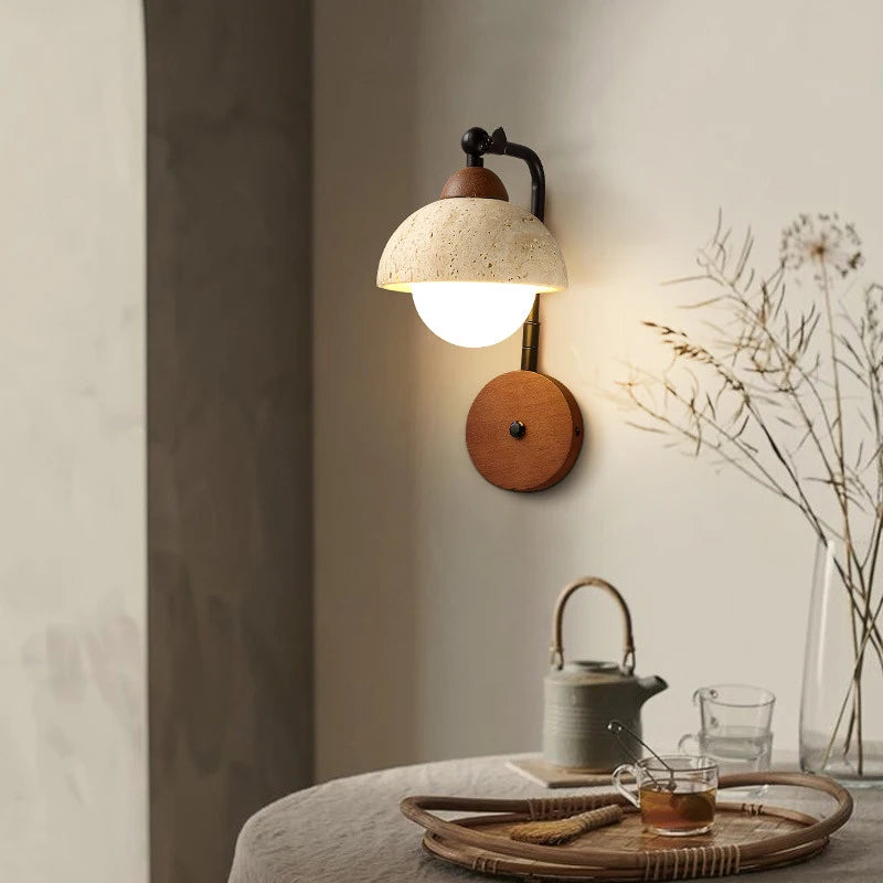 Applique murale LED en travertin jaune chaud japonais - vue 2 sur 6