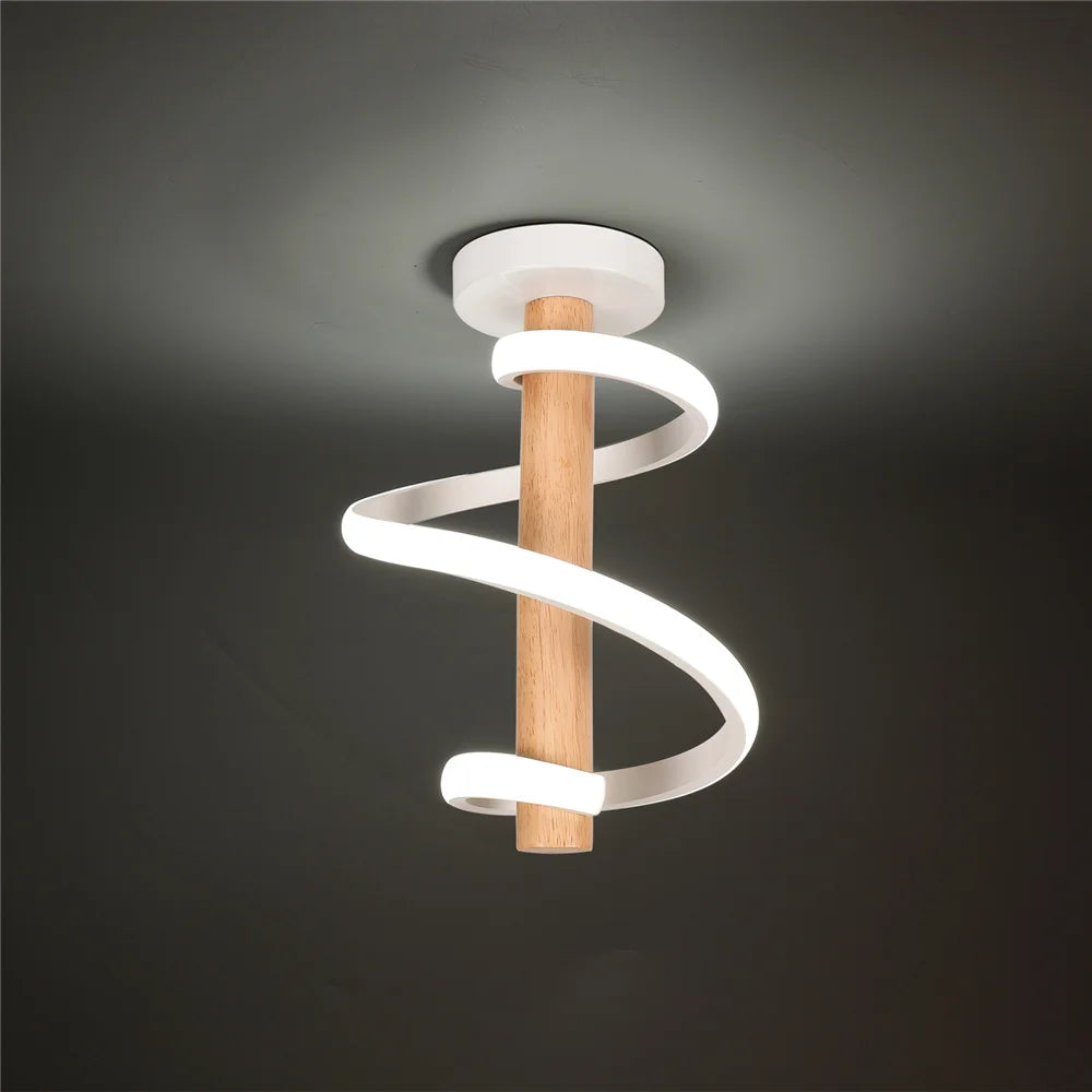 plafonnier led ondulé en bois design moderne long tube décoratif - vue 10 sur 10