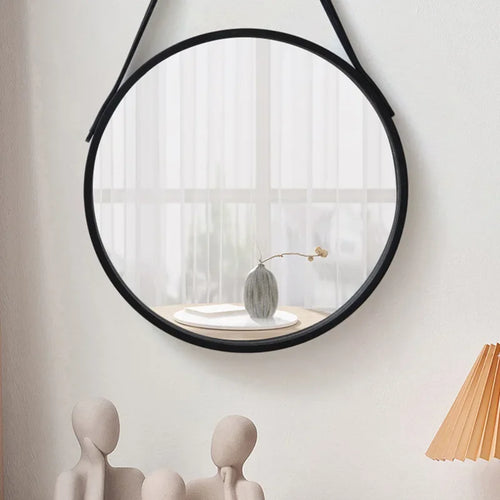miroir mural rond avec bordure en bois épais - vue 3 sur 7