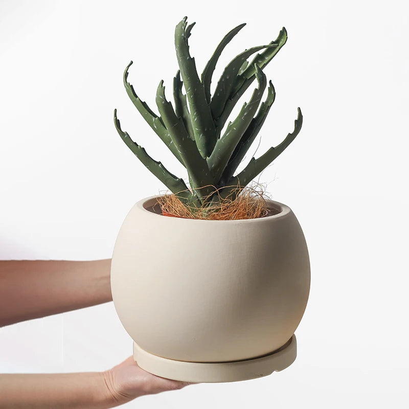 pots de fleurs en céramique moderne avec plateau décoratif pour plantes - vue 10 sur 11