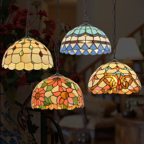 lustre rétro en verre teinté style méditerranéen pour restaurant et hall - vue 7 sur 18